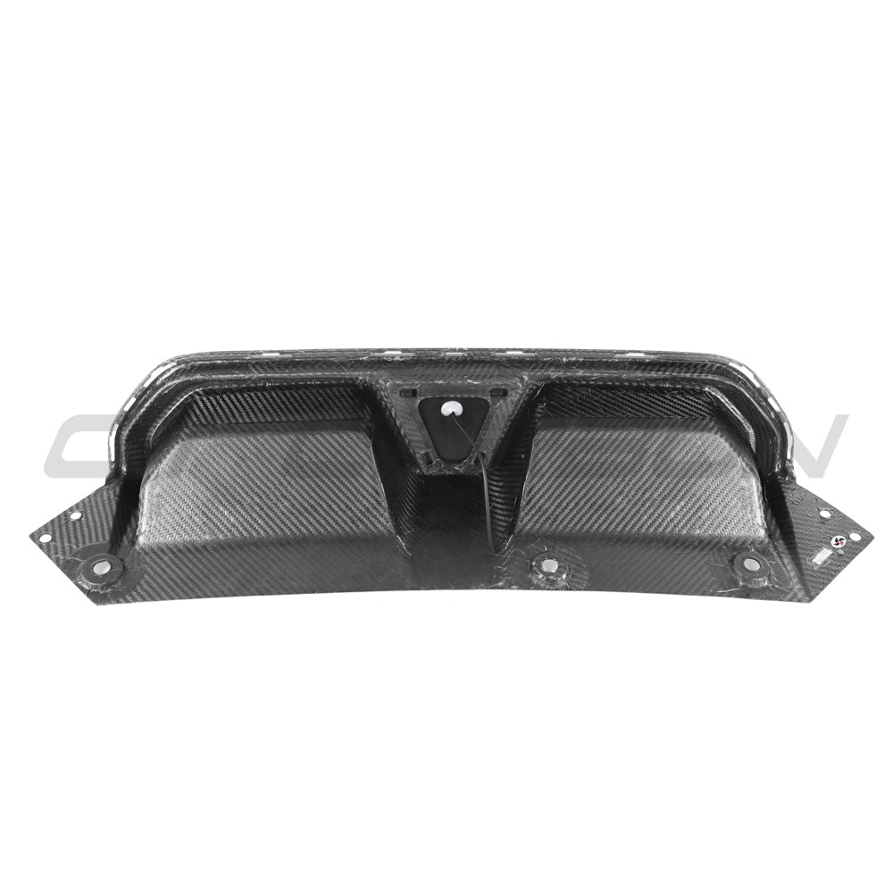 BMW M5 F90 Rear Diffuser/Valance with F1-Style LED Centre Light - Dry Carbon Fibre (Autoclave Pre-Preg) 2x2 Twill, CS Style - Fits 2018-2024 M5 & M5 Competition (Pre-LCI/LCI) | Gloss Carbon Rear Bumper Insert/Splitter