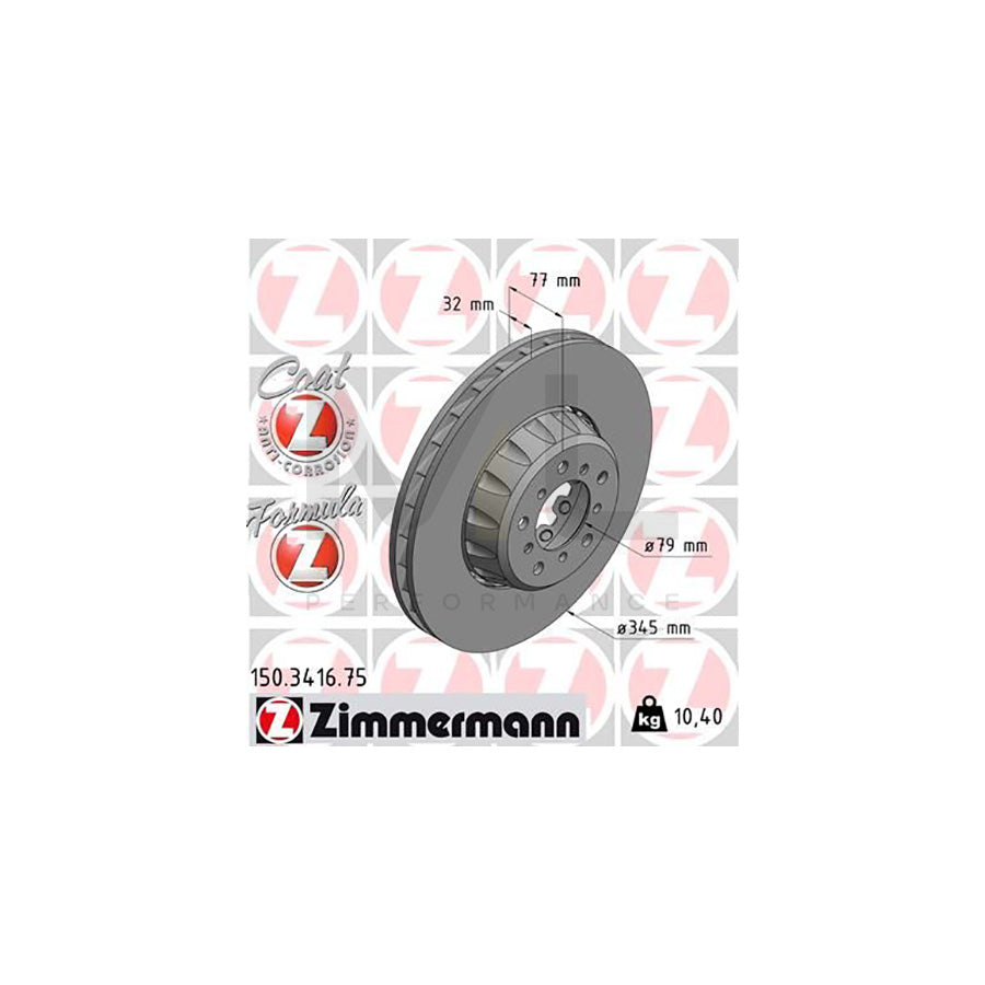 Zimmermann Formula Z Coat Z 150.3416.75 Brake Disc for BMW 5 Series E39 Saloon - 345mm x 32mm Two-Piece Vented Alloyed High Carbon Coated Performance Rotor