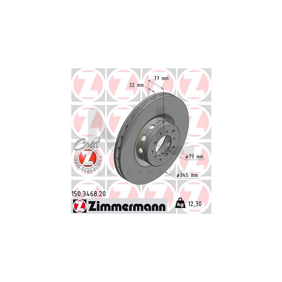 Zimmermann COAT Z 150.3468.20 Brake Disc/Brake Rotor for BMW 5 Series Saloon (E39) - 345mm x 32mm, High Carbon, Internally Vented, Coated, OE Quality