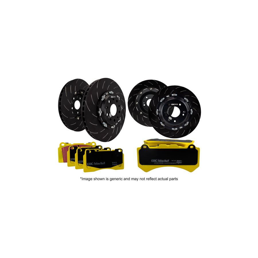 EBC P2DK047Y Full Front & Rear Brake Kit for Audi R8 (V8/V10 2007-2021) & Lamborghini Gallardo (2008-2014) with Brembo Calipers - Yellowstuff Pads + 2-Piece Fully Floating Grooved Discs 380mm/356mm