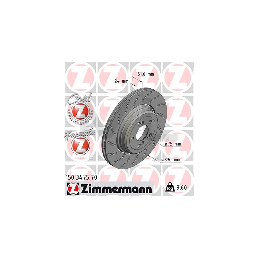 Zimmermann Formula Z COAT Z 150.3475.70 Performance Brake Disc (Rotor) 370mm - Drilled/Perforated, Two-Piece, Vented, High-Carbon, Coated