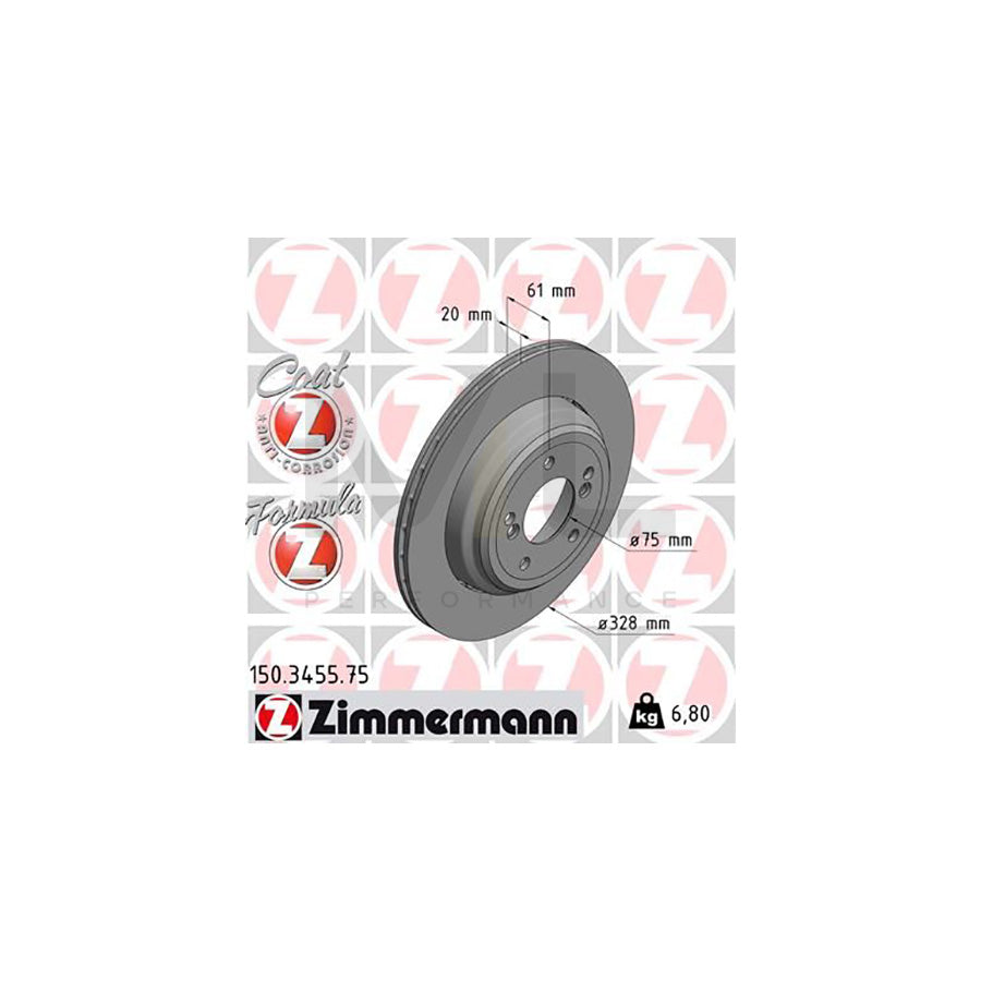 Zimmermann Formula Z Coat Z Brake Disc/Rotor 150.3455.75 – BMW 5 Series E39 Saloon/Sedan 1995–2003 – 328 mm x 20 mm Two-Piece Vented High-Carbon, Anti-Corrosion Coated – Performance OE Replacement Upgrade