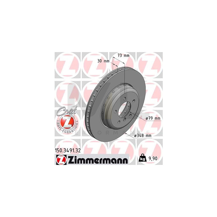 Otto Zimmermann Coat Z Formula F Front Brake Disc Rotor 150.3491.32 for BMW Z4 Roadster E89 (2009-2016) 348x30mm 2-Piece Internally Vented High-Carbon Coated Hub Performance OE Replacement Upgrade