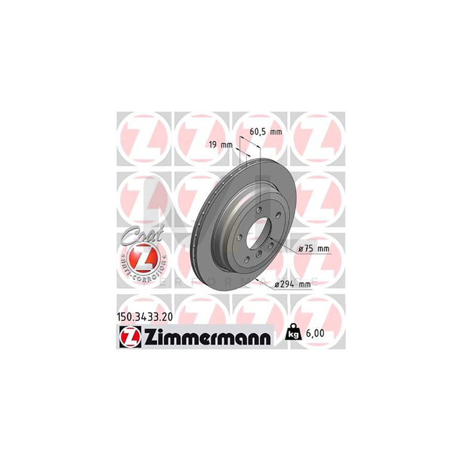 Zimmermann 150.3433.20 COAT Z High-Carbon Vented Brake Disc/Rotor 294 x 19 mm for BMW 3 Series – Anti-Corrosion Coated OE-Spec Replacement, Performance Upgrade, Z Coat, UK Stock