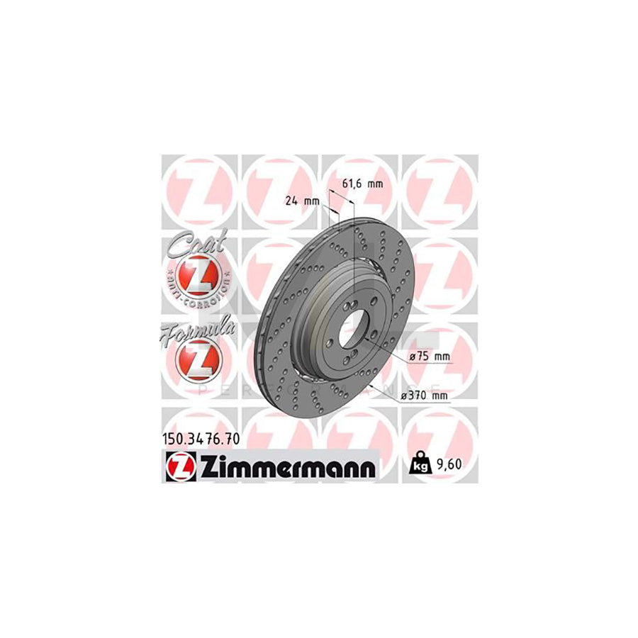 Zimmermann Formula Z Coat Z Brake Disc 150.3476.70 - 370x24mm Two-Piece Vented Perforated/Drilled High-Carbon Coated Performance Rotor