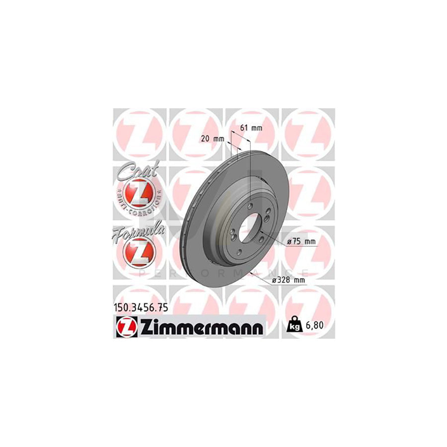 Zimmermann Coat Z Rear Brake Disc Rotor 328x20mm (Two-Piece, Vented, High-Carbon, Anti-Corrosion) for BMW 5 Series E39 Saloon/Sedan - OE Replacement Upgrade - P/N 150.3456.75
