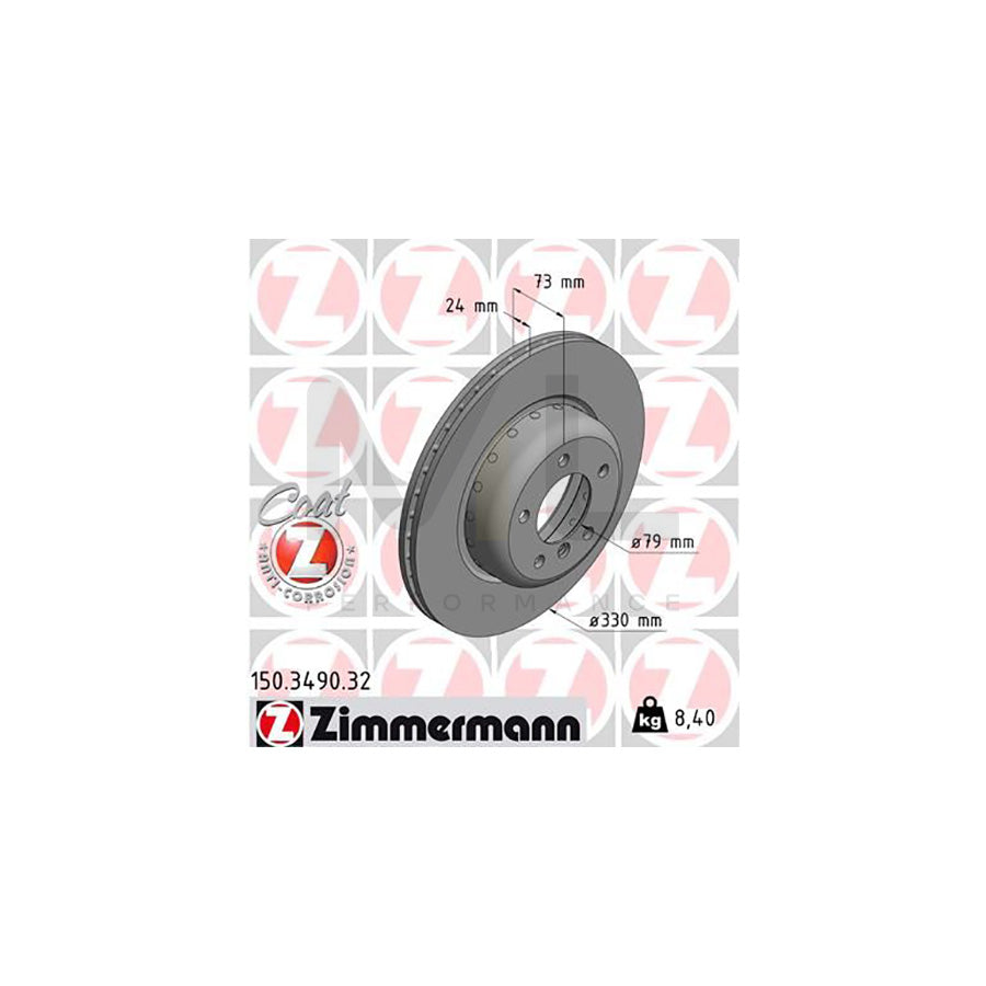 Zimmermann Formula F Coat Z Brake Disc (Rotor) 330x24mm for BMW Z4 E89 Roadster/Convertible 2009‑2016 – High‑Carbon, Internally Vented, 2‑Piece, Coated Performance Upgrade – Part No. 150.3490.32