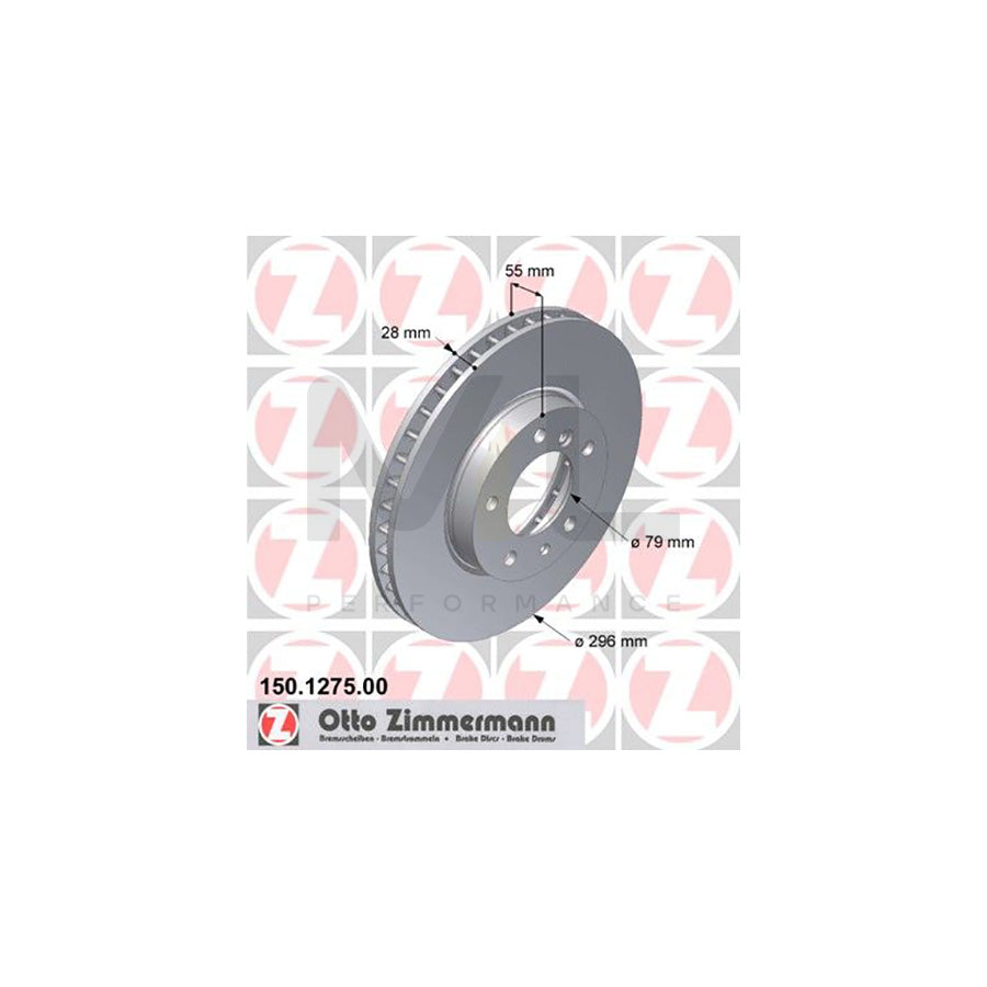 BMW 5 Series Brake Disc / Rotor 296x28mm (296 x 28 mm) - Vented High Carbon OE-Spec Direct Fit Replacement | Zimmermann 150.1275.00