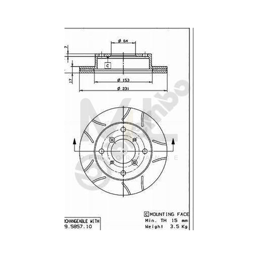 Brembo Max Line 09.5857.75 Slotted/Grooved Brake Disc Rotor - Vented, Coated, Anti-Corrosion - 231mm x 17mm - 4 Bolt/4 Stud, 4 Hole - OE Quality Direct-Fit Performance Brake Upgrade UK