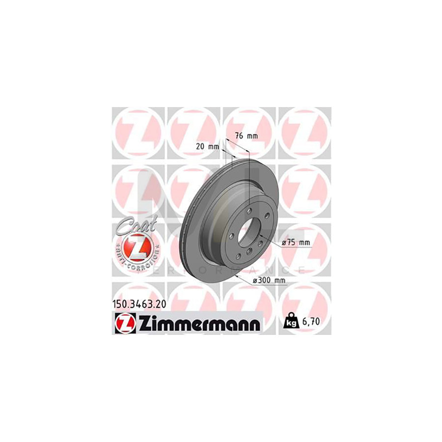 Zimmermann COAT Z 150.3463.20 High-Carbon Vented 300x20mm Brake Disc/Rotor for BMW 1 Series (1er) - Anti-Corrosion Coated OE-Spec Direct-Fit Replacement, Smooth Quiet Braking, Performance Upgrade 300mm