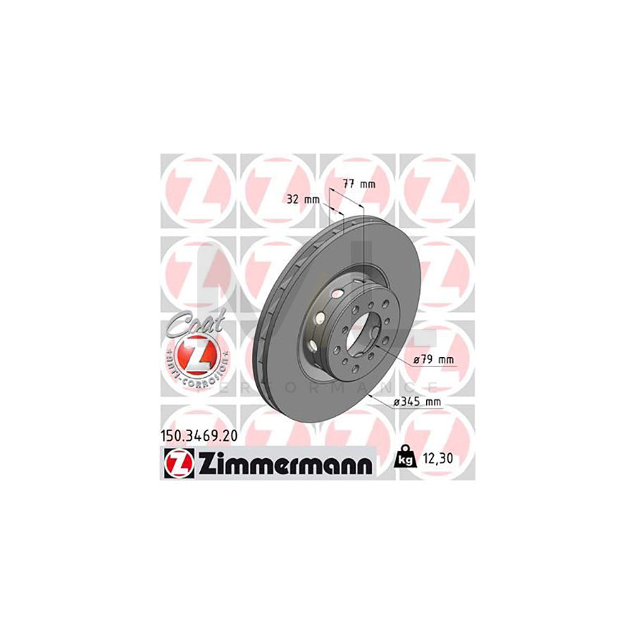 Zimmermann COAT Z 150.3469.20 Brake Disc for BMW 5 Series Saloon E39, 345mm x 32mm, Internally Vented, High-Carbon, Anti-Corrosion Coated
