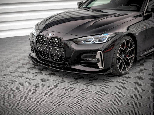 Maxton Design Street Pro Front Splitter with Gloss Flaps for BMW 4 Series G22 Coupe M Sport/M Pack (2020+) 10mm ABS Black Front Lip Spoiler
