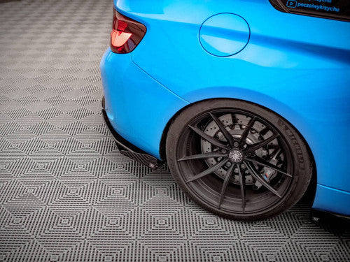 Maxton Design Street Pro Rear Bumper Extensions / Rear Side Splitters - Black Base + Gloss Black Flaps - BMW M2 F87 2016-2020 (Rear Spats, Corner Splitters, Valance/Lip Extensions)