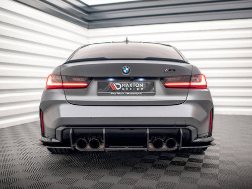 Maxton Design Street Pro Rear Diffuser/Lower Valance for BMW M3 G80 Saloon/Sedan (2021+) - Matt/Matte Black 10mm ABS Rear Bumper Apron Splitter Undertray with Fins - Optional Red Core Accent - Fits M3 Competition