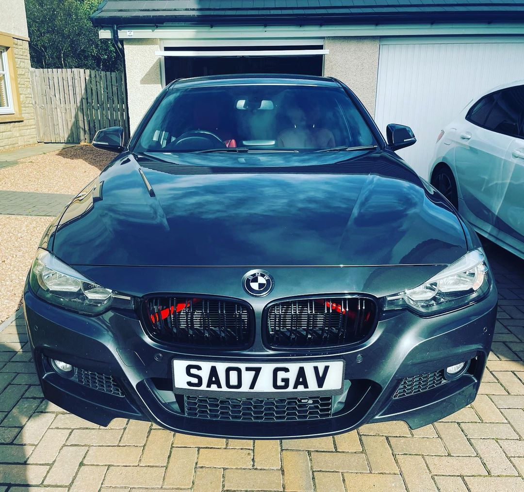 Light-Reactive Red V-Brace Wrap Sticker for BMW – Reflective Glow Front Crash Bar / Grille/Grill Bar Vinyl Decal Overlay Kit (2 Strips) | Kidney Grille Accent | Engine Bay Front Brace Cover | V-Bar Sticker | Slam Panel Accent | Radiator Support Wrap