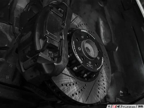 BMW E60 M5 / E63 E64 M6 Front Brake Discs Rotors 2-Piece 374mm x 36mm Semi-Floating Slotted Grooved Drilled Vented Lightweight Pair - Performance Upgrade for S85 V10 - ECS Tuning OEM Replacement Fast Road & Track