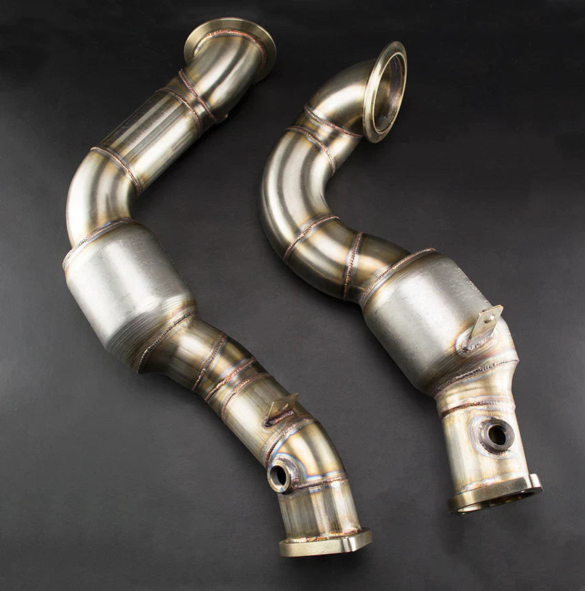 Ultimate Racing BMW N54 RHD High-Flow Catted Downpipes - 200 Cell Metal Substrate Sports Cats, 304 Stainless, Bolt-On - E82 E88 E90 E91 E92 E93 135i/335i - TIG Welded - Part 600031R