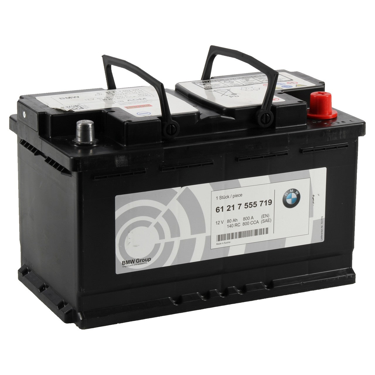 Genuine BMW 80Ah AGM Battery 12V OEM Replacement 61217555719 - Fits E46 E90 F20 F30 G20 1/2/3/5 Series, M135i M2 M3 M5, X1 X2 X3, Z4 & MINI - Start-Stop Ready