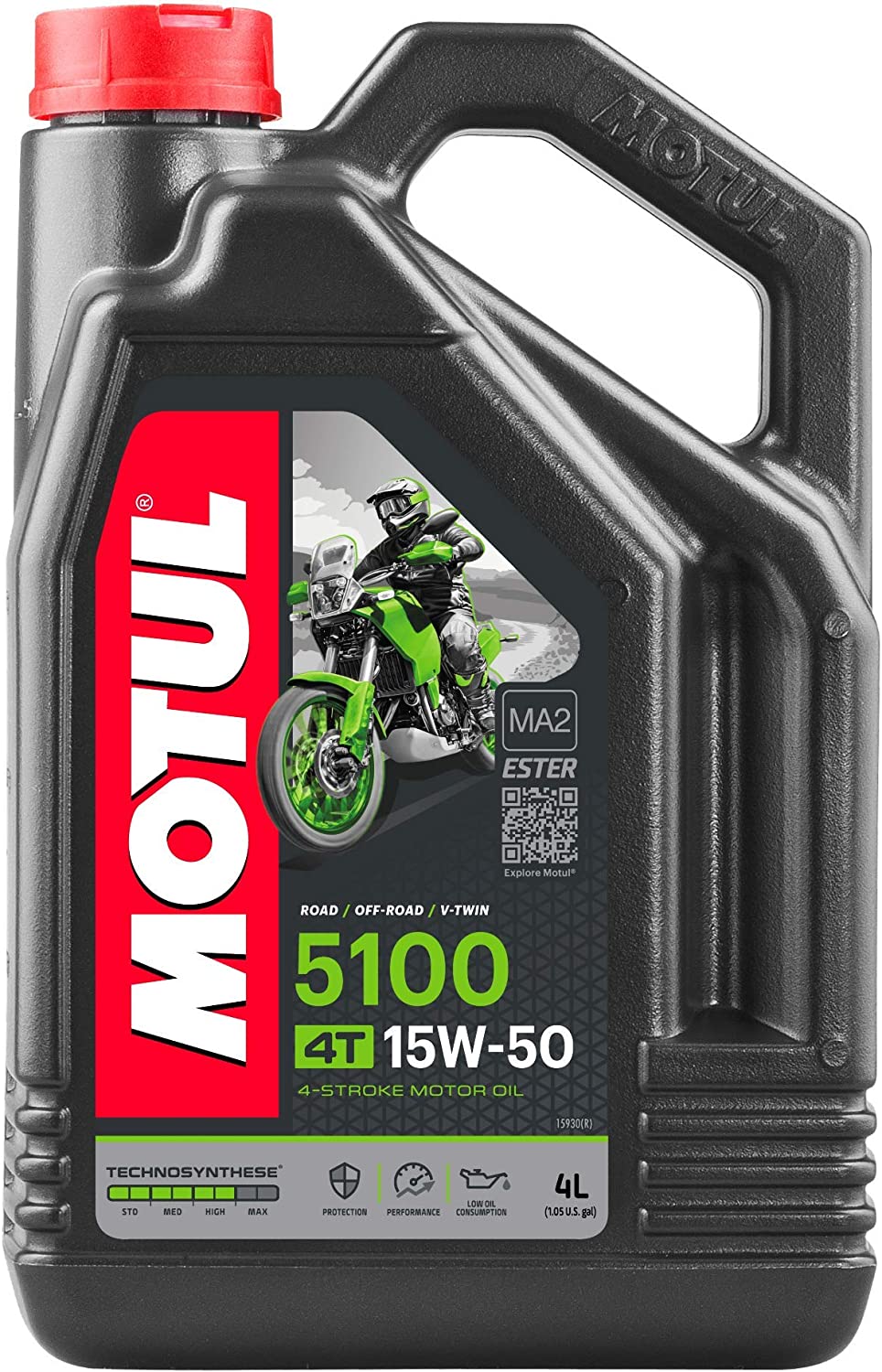 Motul 5100 4T 15W-50 Ester Semi-Synthetic 4-Stroke Motorcycle Motorbike Engine Oil 4L (4 Litre), Technosynthese, Wet Clutch Safe, Street & Off-Road, Dirt/Enduro, ATV/UTV, BMW Ducati 15W50