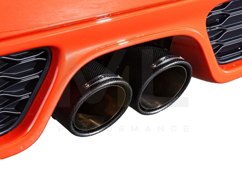 MINI F55 F56 F57 Cooper S/SD/JCW (John Cooper Works) 90mm Carbon Fibre Exhaust Tips, Tailpipe Finishers/Trims (Pair) - AC Schnitzer Stainless Core Tail Pipe Ends/Muffler Tips - Part 1814256314