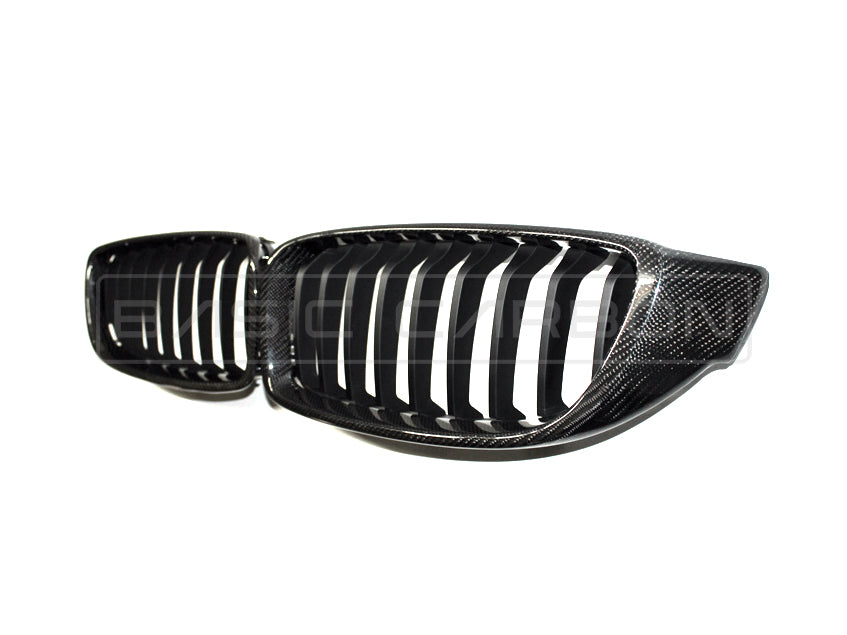Basic Carbon Gloss Carbon Fibre/Fiber Kidney Grilles Front Grills for BMW 4 Series F32 F33 F36 & M3 M4 F80 F82 F83 (Pre-LCI & LCI) | Dry Carbon | Single or Twin/Double Slat | Direct-Fit Radiator Grille Replacement Set