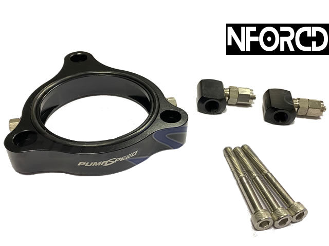 BMW M140i/M240i B58 Throttle Body Spacer Pumaspeed CNC Billet, Dual Meth Ports WMI Water Methanol Adapter, O-Ring & Hardware, Plug-and-Play