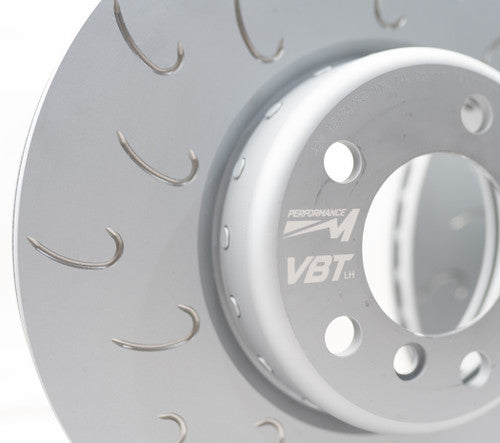 VBT 345mm Rear J-Hook Slotted 2-Piece Brake Discs/Rotors (Pair) for BMW F3x M Sport - 3 Series F30 F31 F34 & 4 Series F32 F33 F36 | High-Carbon Grooved OE-Size Rear Rotor Upgrade/Replacement