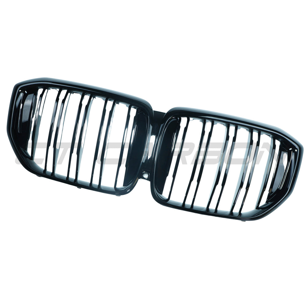 BMW X5 G05 LCI Facelift 2024+ Gloss Black Double Slat Kidney Grille Set – M Performance Style Shadowline Piano Black Front Radiator Grill Replacement OE-Style Fit ABS – De-Chrome Blacked-Out Twin Bar Front Grille