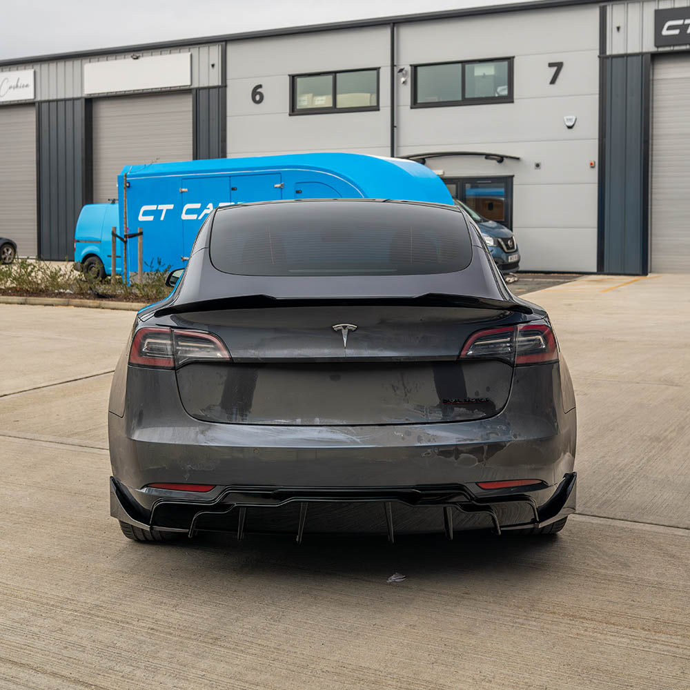 Tesla Model 3 Gloss/Piano Black Body Kit (2017+) – BLAK by CT Carbon | Blackout Black Pack Aero Styling with Front Lip Splitter, Side Skirts, Rear Diffuser & Boot/Trunk Spoiler | OEM+ Shadowline Upgrade
