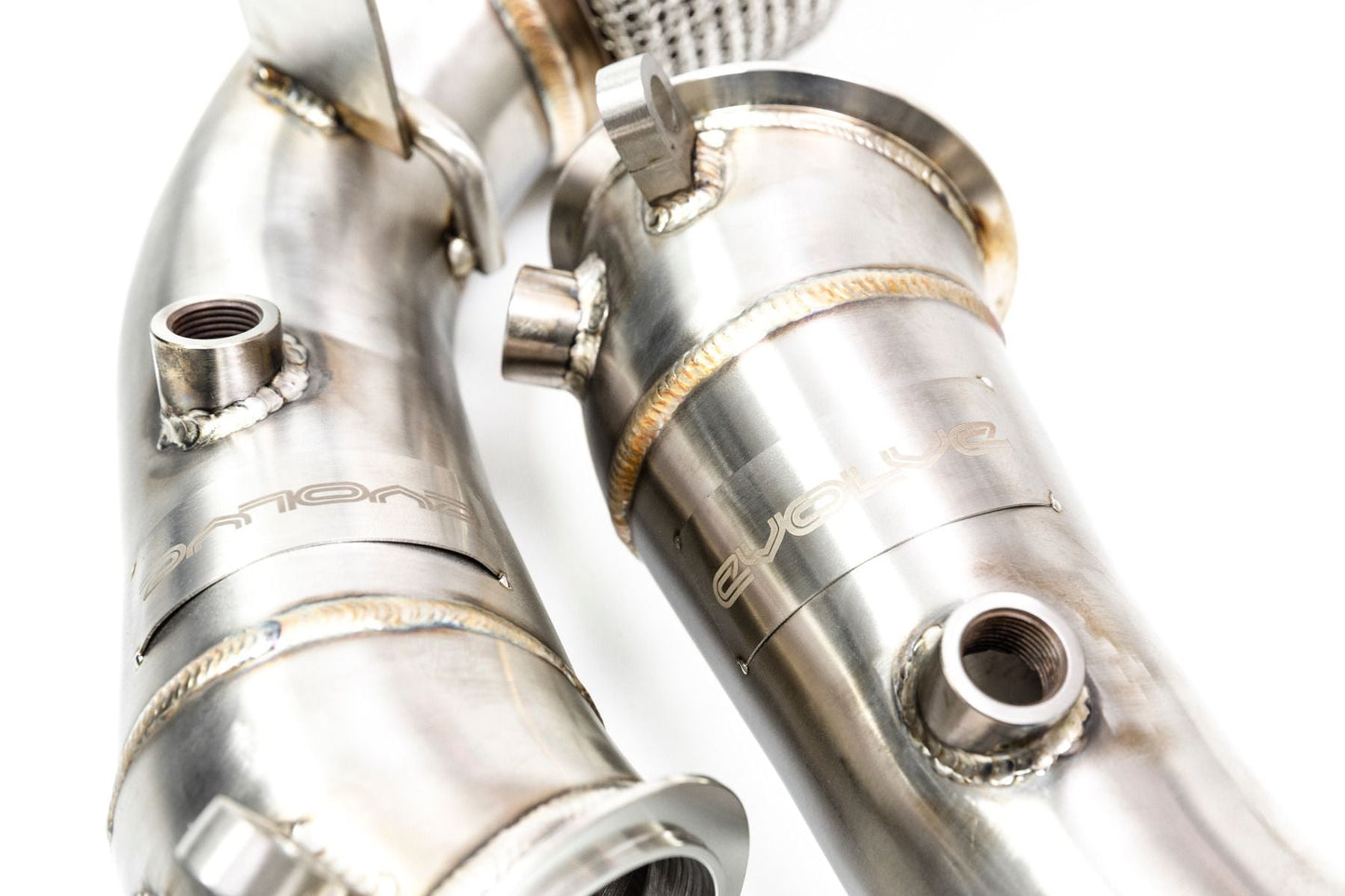 Evolve S63TU Catless / De-Cat / Cat Delete Turbo Downpipes (Down Pipes) for BMW M5 F10 & M6 F06 F12 F13 S63B44TU - Primary Catalyst Delete Race Pipes, T304 Stainless, 3in to 2.5in, Direct Bolt-On
