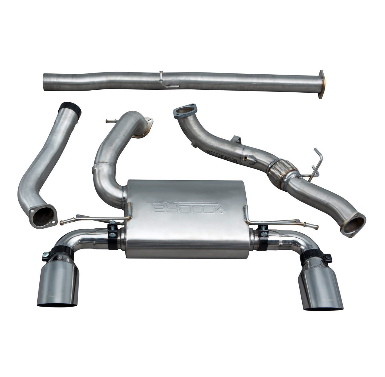 Ford Focus RS Mk3 2.3 EcoBoost (2016-2018) Turbo-Back / Cat-Back Exhaust System – 3" 76mm T304 Stainless Steel, Valved or Non-Valved, Resonated or Non-Resonated, Sports Cat or De