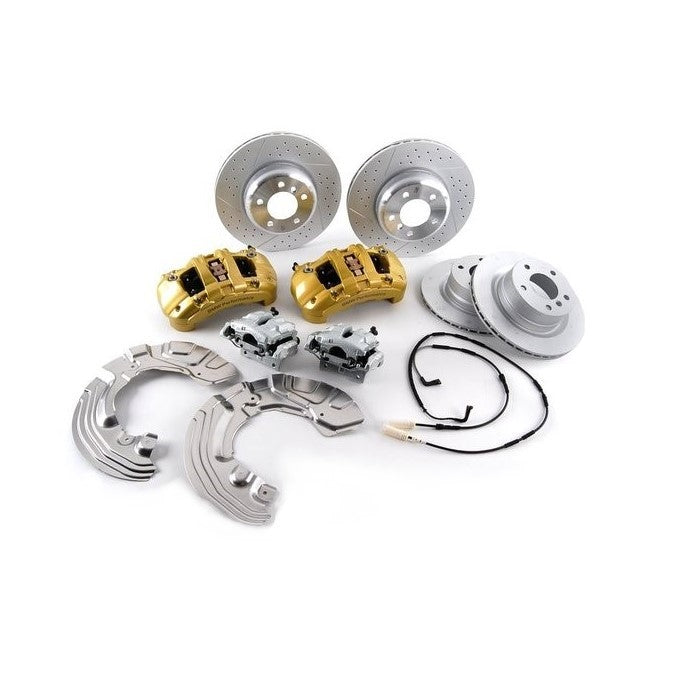 Genuine BMW M Performance Front Sport Big Brake Kit 338x26mm - 6-Pot Yellow Calipers, Drilled & Ventilated Discs - Fits E81 E87 E90 E91 E92 E93 1 & 3 Series - Part No 34110444738