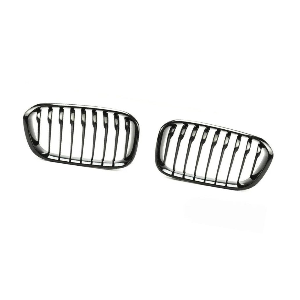 Genuine BMW 1 Series F20/F21 LCI Facelift (2015-2019) Gloss Black Kidney Grilles – OEM Shadowline Piano Black Blackout Front Radiator Grill Set (Left & Right), Double Slat M Style Upgrade – Fits M140i M135i 114d 116d 118d 118i 120d 120i 125d 125i