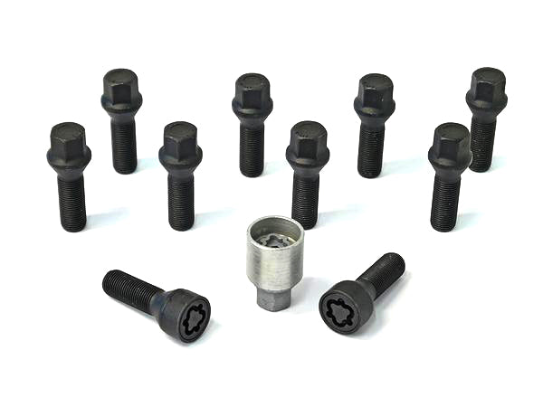 H&R BMW E-Series/E-Chassis Extended Lug Bolts & Locking Wheel Bolts, M12x1.5 43mm, 60° Conical Seat, Black 10.9, Spacer Bolts for 15/18/20mm, TUV Approved Wheel Security Fixings Kit (