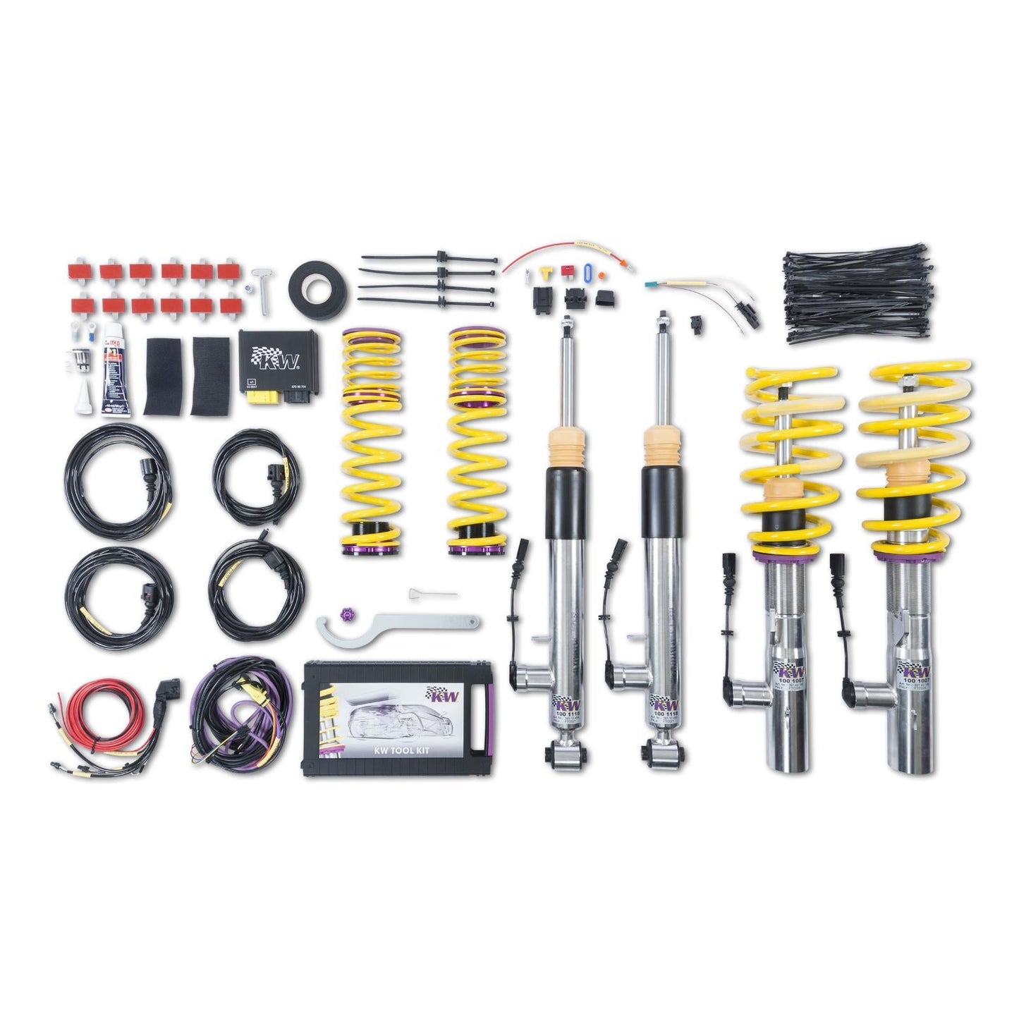 KW DDC ECU Adaptive Coilovers & Adjustable Suspension Kit for Audi RS3 8V/8V.5 Quattro (2015+) - Active Electronic Dampers/Shocks, Plug-and-Play App Control - Height Adjustable 5-35mm F / 0-25mm R - Sportback/Saloon - 39010055
