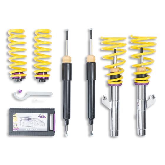 KW V1 (Variant 1) inox-line Coilover Suspension Kit for BMW 1 Series E8x E81 E82 E87 – Adjustable Stainless Steel Street Lowering Coilovers / Ride Height Shock & Spring Set (116i-135i, 116d-123d) – TÜV Approved – 10220039