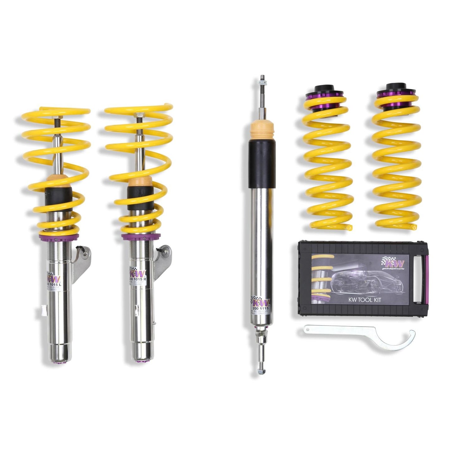 KW Variant 3 (V3) Coilover Kit for BMW 3 Series E90 E92 - Height, Rebound & Compression Adjustable - Inox-Line Stainless - Fits 320i 320d 325i 325d 330i 330d 335i 335d - Part 35220032