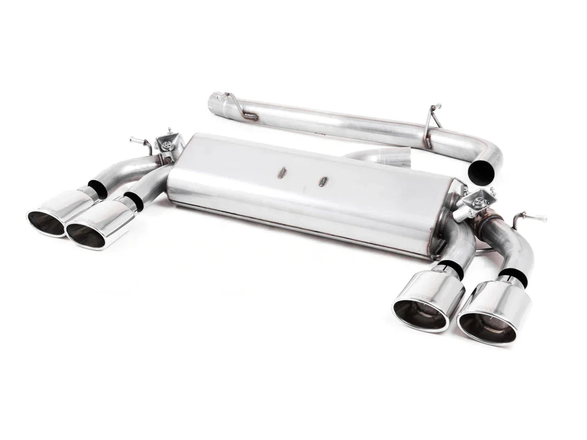 Milltek Cat-Back / Catback Performance Exhaust for VW Golf R Mk7 & Mk7.5 2.0 TSI EA888 Gen 3 (Non-GPF/PPF) - 3in/76mm, Quad Oval Tips, Cerakote Black or Polished - Resonated/Non-Resonated, Valved/Switchable or Non-Valved - EC Approved Option, 4Motion