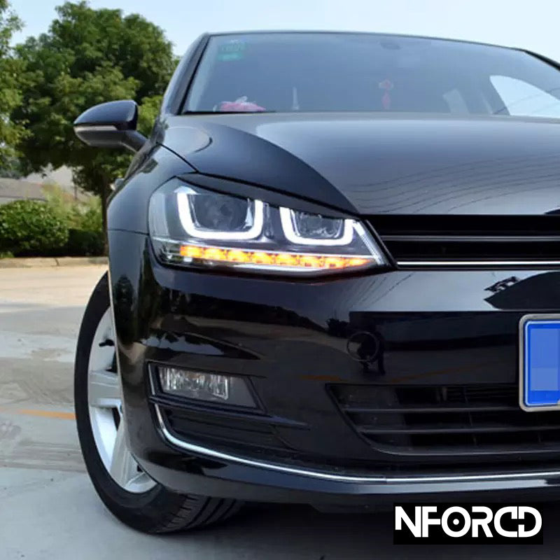 VW Golf Mk7/Mk7.5 (Golf 7/7.5 facelift) Headlight Eyelids Eyebrows - Fits GTI R GTD - Lamp Brows, Headlamp Trims, Front Light Covers - Adhesive Stick-On Pair - Exterior Styling Upgrade