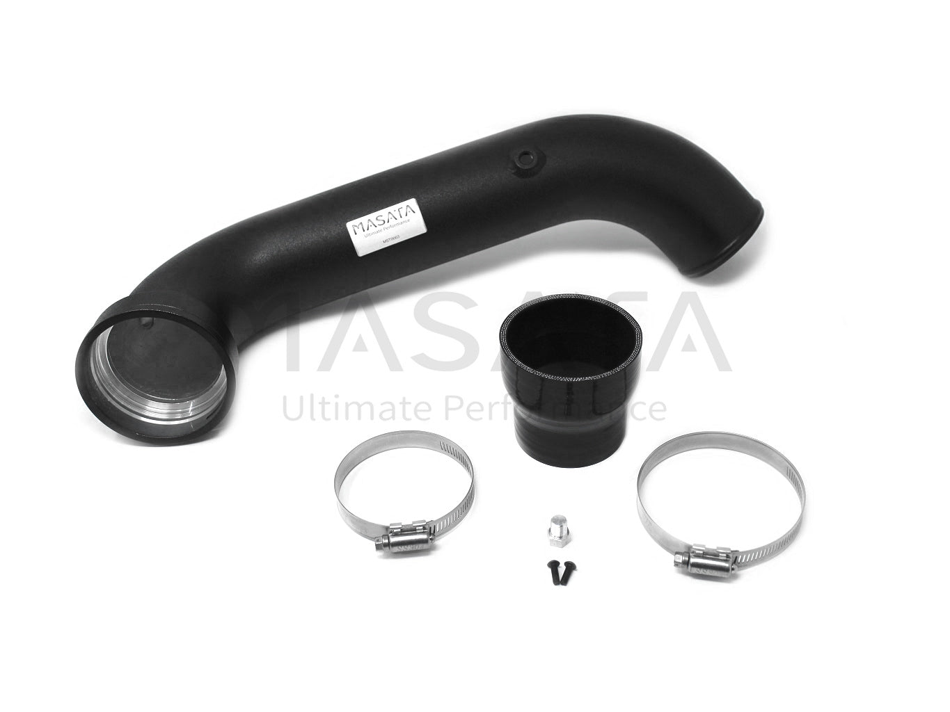 Masata BMW N55 Aluminium Charge/Boost Pipe E82 E88 E90 E91 E92 E93 (2011-2013) 135i 335i 335ix xDrive | Intercooler to Throttle Body Hard Pipe | Black OEM-Fit w/ CNC Flange & 1/8" NPT Meth/WMI Port | Turbo/Pressure Pipe Upgrade MST0003