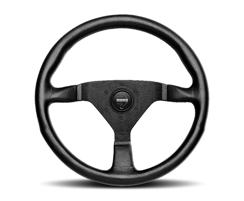 MOMO Montecarlo / Monte Carlo Black Leather Steering Wheel 320mm 350mm - 40mm Dish, Black Spokes - Racing Drift Track Day - Aftermarket Sports Wheel for Road & Classic Cars - Horn Button Included - Universal 6x70 PCD