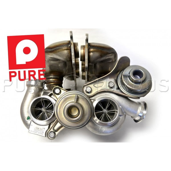 Pure Turbos BMW N54 Stage 2 V1 Upgraded Hybrid Twin Turbos - 450-600whp - Fits 135i, 335i & 1M (E82/E88/E90/E91/E92/E93) - Stock-Location Bolt-On - Core Exchange Service