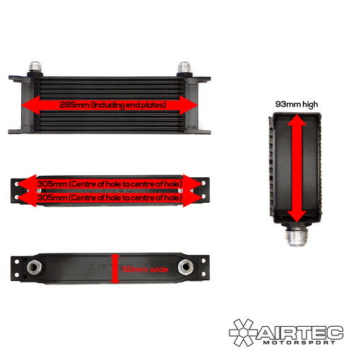 AIRTEC Universal 12 Row Oil Cooler Radiator - AN-8 / -8AN (Dash 8) Ports - Engine, Gearbox & Transmission External Remote Oil Cooler - High Flow Performance Cooling, Satin Black