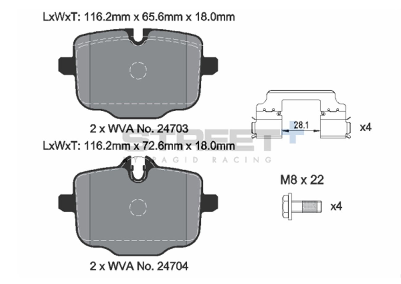 Pagid Street+ (Street Plus) Front Brake Pad Set PGD-T8282SP2001 / T8282SP2001 for BMW M2 M3 M4 G87 G80 G81 G82 G83 – Performance Fast Road/Track Day Uprated Pads, OE-Quality, Low-Noise Shimmed – Fits Competition & CS