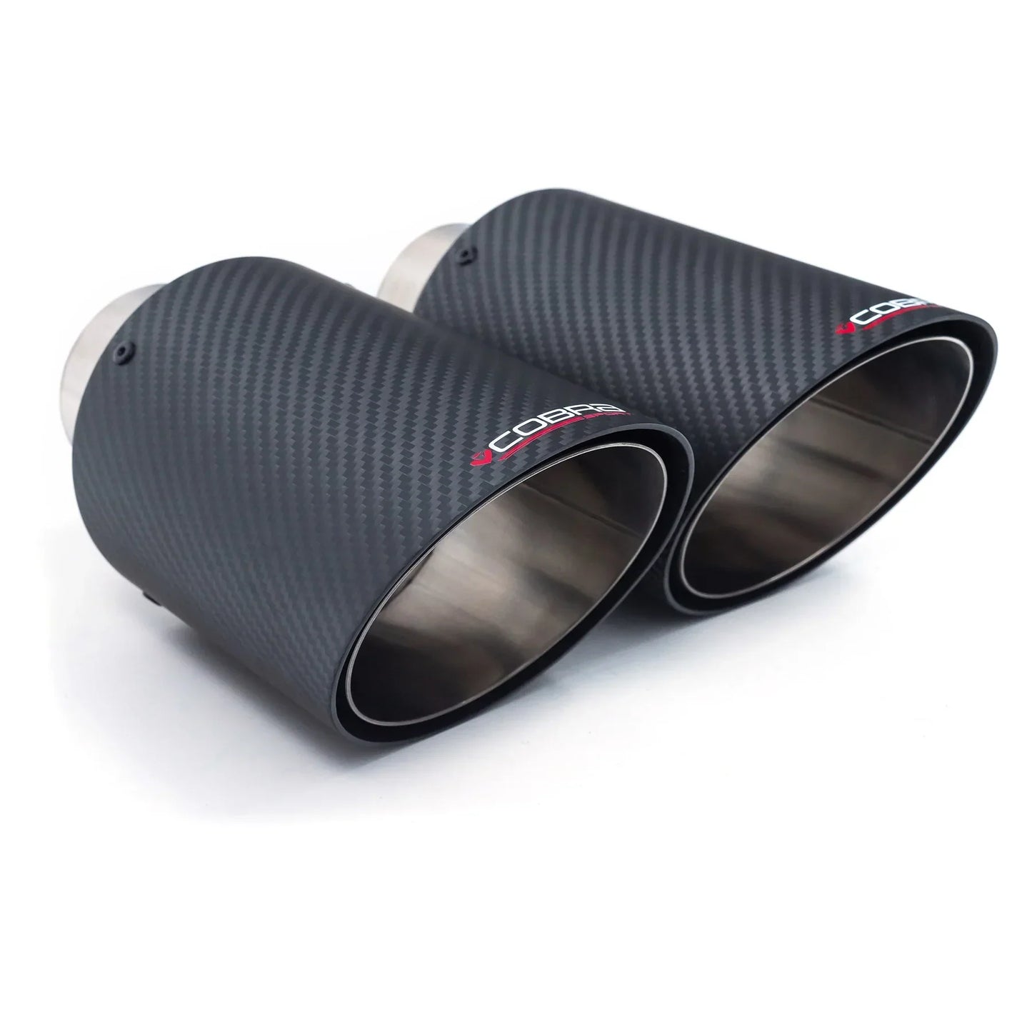 Carbon Fibre Exhaust Tips 114mm (4.5in) Slash Cut - Pair for VW Golf 8 Mk8 R-Line 1.5 TSI Dual Exit | Carbon Tailpipe Trims/Finishers | Matt Black GTI Style | Fits Cobra Sport Systems (VW175/WV176) - Not OEM
