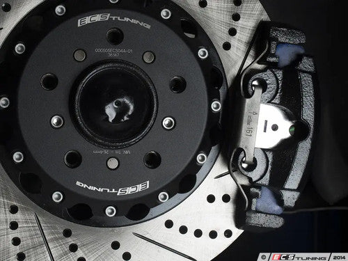 ECS Tuning 2-Piece Semi-Floating Front Brake Discs/Rotors 345mm x 28mm (Pair) - Lightweight Vented Drilled & Slotted - Fits BMW E46 M3 CSL/ZCP Competition Package & Z4M Coupe/Roadster S54 - Performance Track/Fast Road Upgrade