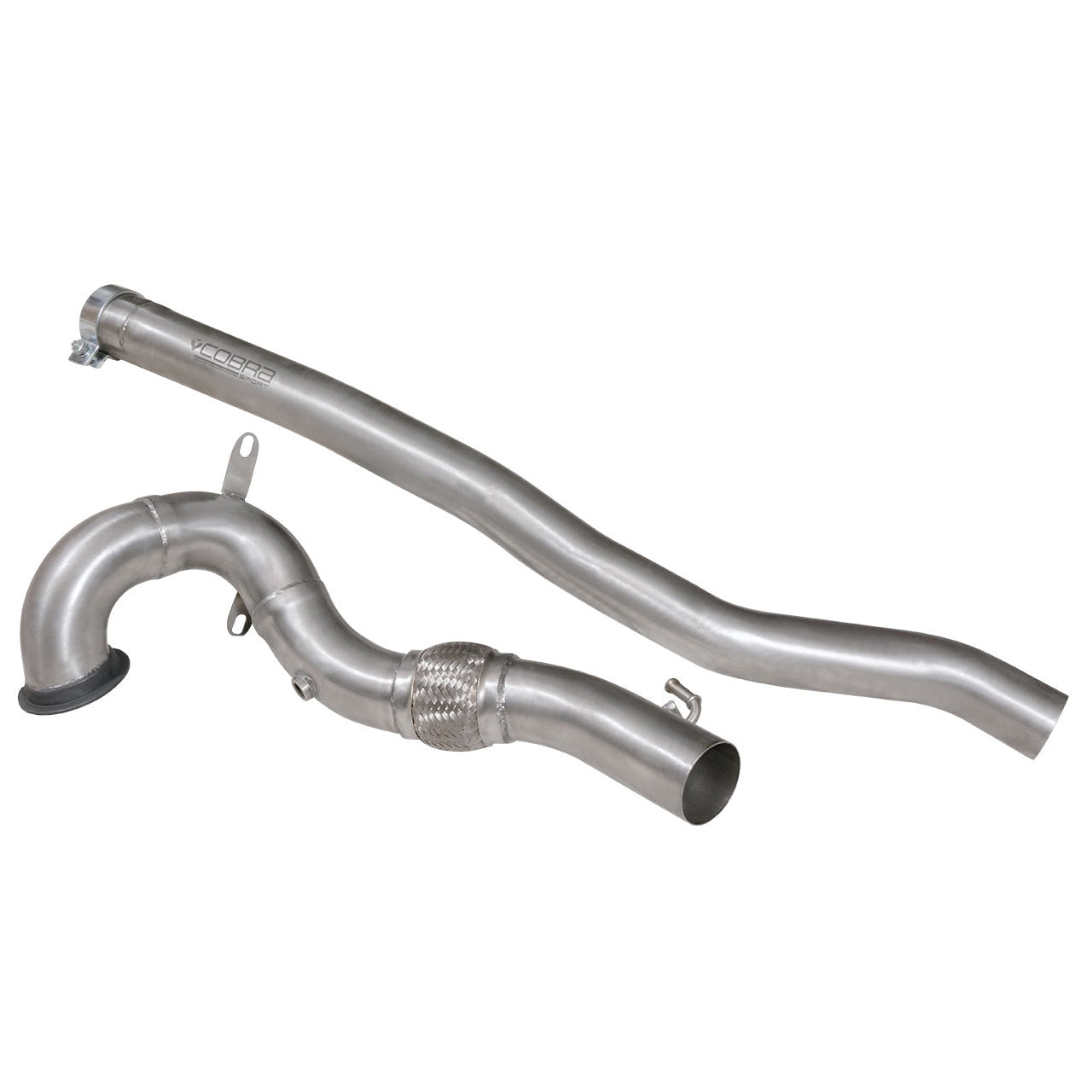 VW Golf R Mk7.5 2.0 TSI (5G) 2018-2020 Cobra Sport 76mm/3-inch Front Downpipe/Front Pipe - Turbo Outlet Pipe, High-Flow Performance Exhaust (Sports Cat or De-Cat) MQB EA888 Gen 3, Non-OPF/GPF, Fits OEM Cat-Back, 4Motion