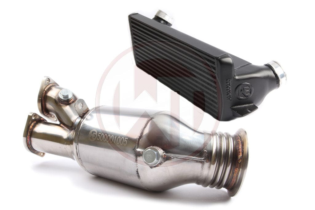 Wagner Tuning BMW 135i/335i N55 Catless Downpipe + EVO1 Performance Intercooler Kit | E82 E88 E90 E91 E92 E93 (FMIC Decat, Plug & Play)