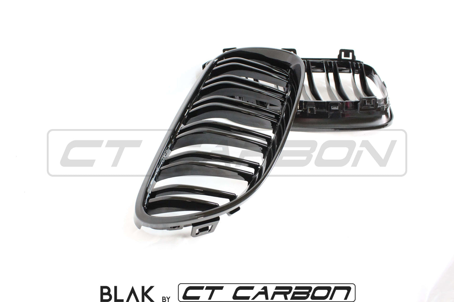 BMW 3 Series E92 & E93 LCI 2010-2013 Coupe/Convertible Twin/Double Slat Black Kidney Grilles – Front Radiator Grill Upgrade, ABS Replacement, Shadowline De-Chrome – BLAK by CT Carbon (Not for M3)