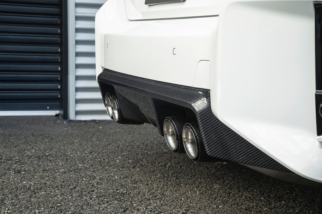 BMW M2 G87 Carbon Fibre Rear Diffuser by 3D Design (2023+) - Carbon Fiber Rear Valance / Rear Splitter / Bumper Insert / Undertray / Exhaust Diffuser with Fins, Pre-Preg 2x2 Twill, OEM Fitment, UK